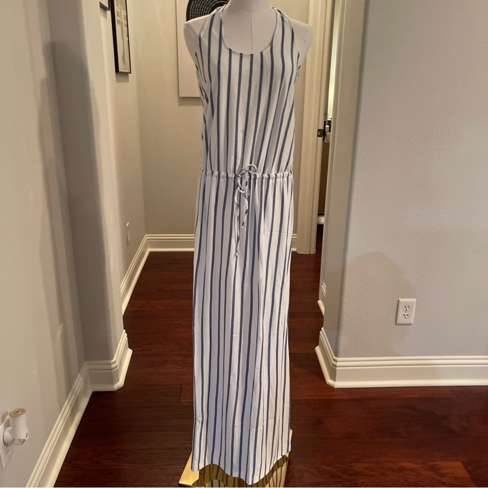 Lanston Striped Maxi Dress with Tie Waist medium NWT